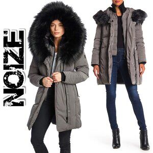 💥HOT ITEM!💥NOIZE Gray Jessica Mid Length Quilted Parka w Faux Tipped Fox Fur